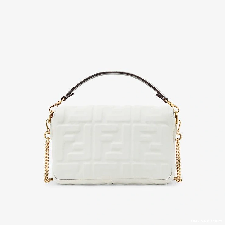 Vintage HOT FF Motif Nappa In Mini Baguette Bag Leather White Fendi 0821